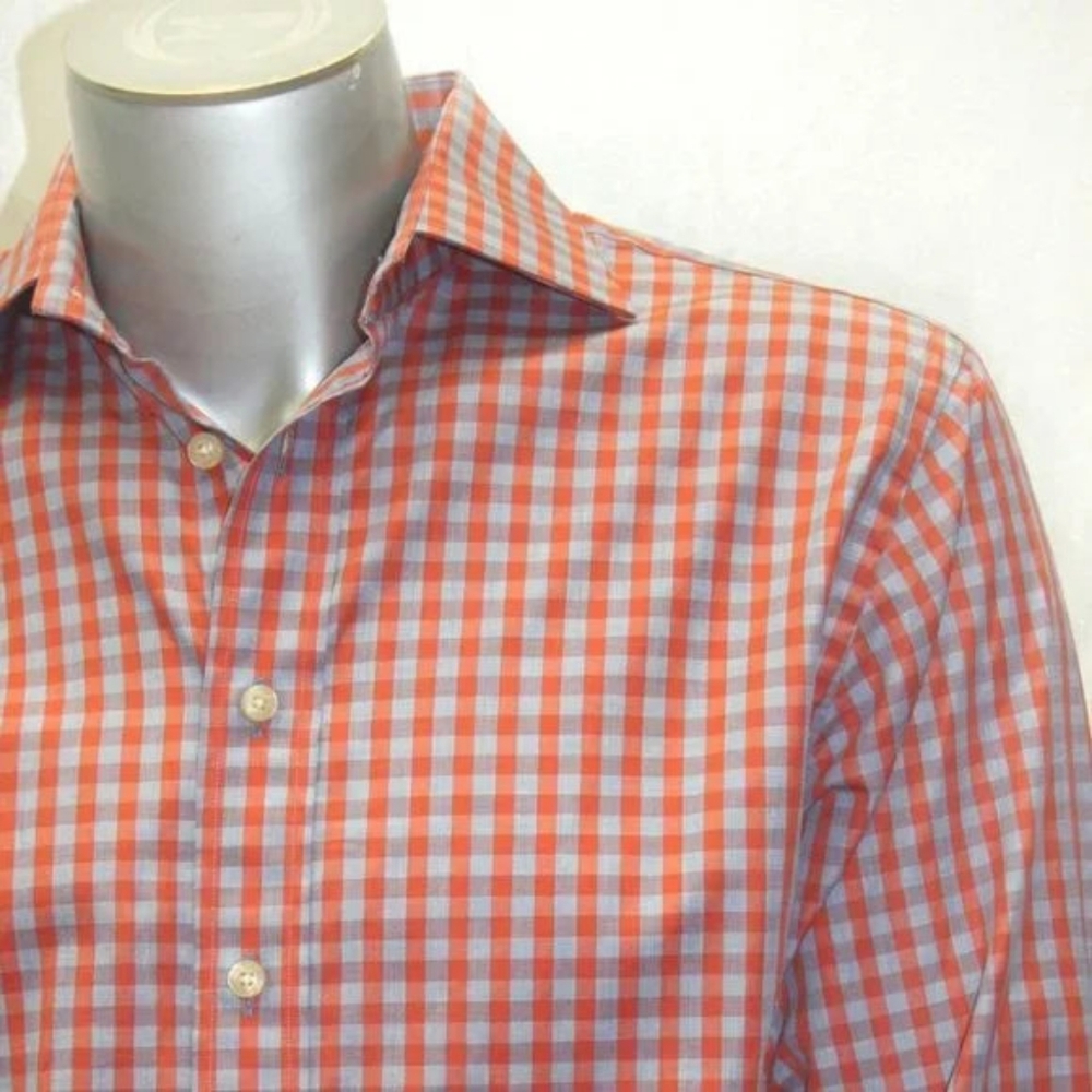 Men's Rufus Orange | Sky Blue Long Sleeve Button Down Shirt NWT